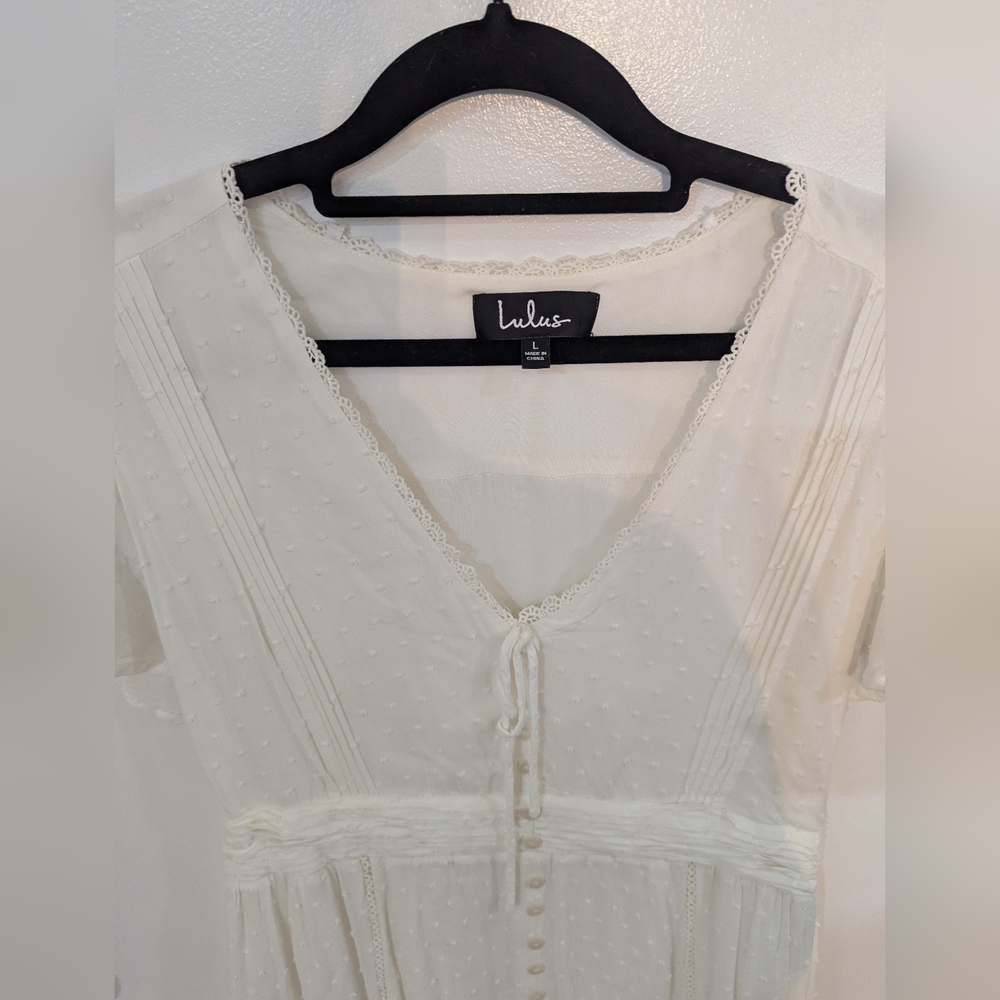 Lulu's White Flutter Sleeve Maxi Dress with Front Slit - Picture 4 of 4